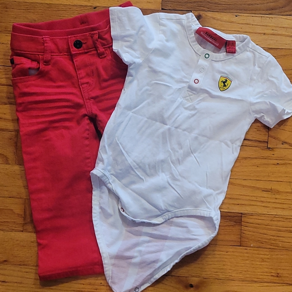 Ferrari onsie and red gap pants